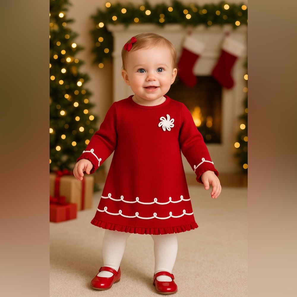 NWOT Lydia Jane Vintage Inspired 100% Cotton Knit Holiday Dress 12M MSRP $42